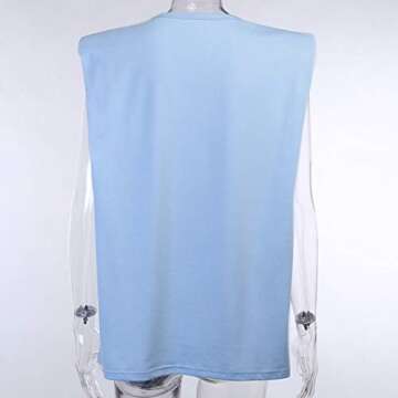 Antopmen Women Summer Crew Neck Tie-Dye Tees Shoulder Pad Sleeveless Tanks Top Cotton Fashion Loose Casual T-Shirts (Medium, Sky Blue)