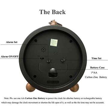 Maxspace Table Clock, Golden Metal Retro Non-Ticking Alarm Clock for Bedroom, Vintage Battery Operated Silent Quartz Movement HD Glass Small Desk Clock for Living Room Indoor Decoration