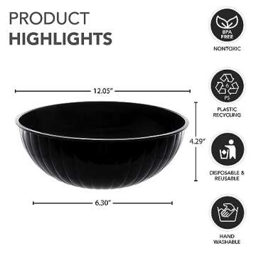 Party Essentials Hard Plastic 192-Ounce Serving Bowl, Black
