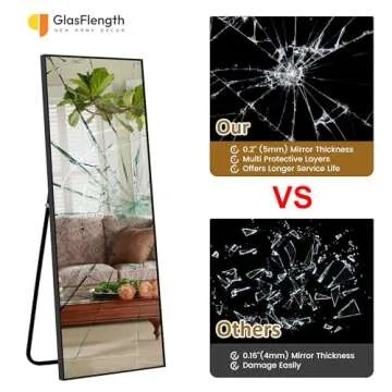 GlasFlength 57"x20" Full Length Mirror Rectangle Body Dressing Floor Standing Mirrors for Bedroom & Cloakroom, Black