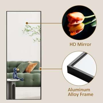 GlasFlength 57"x20" Full Length Mirror Rectangle Body Dressing Floor Standing Mirrors for Bedroom & Cloakroom, Black