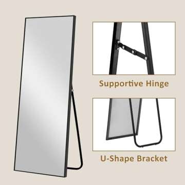 GlasFlength 57"x20" Full Length Mirror Rectangle Body Dressing Floor Standing Mirrors for Bedroom & Cloakroom, Black