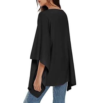 PULI Women’s Cashmere Feel Poncho Sweater in Black
