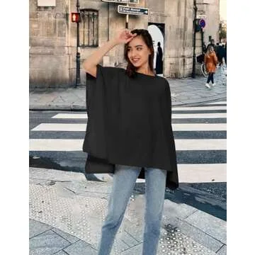 PULI Women’s Cashmere Feel Poncho Sweater in Black