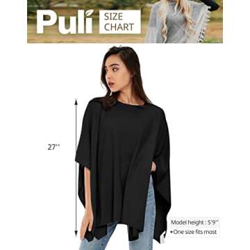 PULI Women’s Cashmere Feel Poncho Sweater in Black
