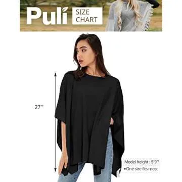 PULI Women’s Cashmere Feel Poncho Sweater in Black