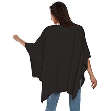 PULI Women’s Cashmere Feel Poncho Sweater in Black