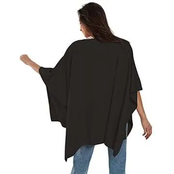 PULI Women’s Cashmere Feel Poncho Sweater in Black