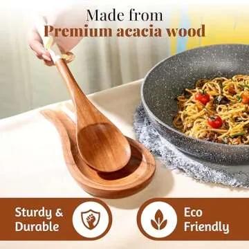 Folkulture Acacia Wood Spoon Rest for Kitchen Use