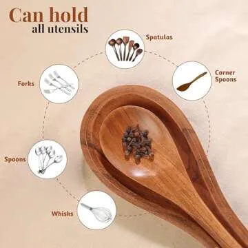 Folkulture Acacia Wood Spoon Rest for Kitchen Use