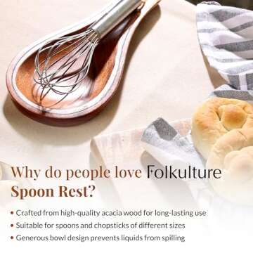 Folkulture Acacia Wood Spoon Rest for Kitchen Use