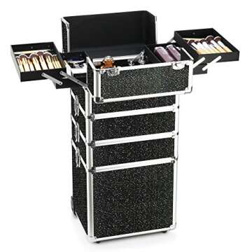 OUDMAY Makeup Case - 4 in 1 Professional Cosmetics Rolling Train Organizer with Aluminum Frame and F...