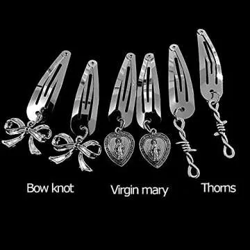 8 Pairs Y2K Snap Clip Silver Tone Metal Vintage Charms Hip Hop Y2K Jewelry Hair Accessories 90s Style Aesthetic Gifts for Women Girls (#1)