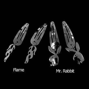 8 Pairs Y2K Snap Clip Silver Tone Metal Vintage Charms Hip Hop Y2K Jewelry Hair Accessories 90s Style Aesthetic Gifts for Women Girls (#1)