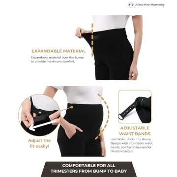Alina Mae Maternity Pants Comfortable Stretch Over-Bump Women Pregnancy Casual Capris for Work (Black, Large (Size 12-14))