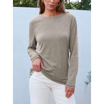 SUNBS Womens 3 Packs Long Sleeve Shirts Loose Fit Fall Tops Fashion Clothes Outfits 2025 Basic Tee Crew Neck Tops BlackWineKhaki M