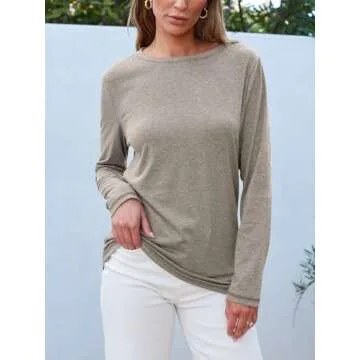 SUNBS Womens 3 Packs Long Sleeve Shirts Loose Fit Fall Tops Fashion Clothes Outfits 2025 Basic Tee Crew Neck Tops BlackWineKhaki M