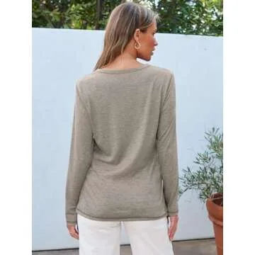 SUNBS Womens 3 Packs Long Sleeve Shirts Loose Fit Fall Tops Fashion Clothes Outfits 2025 Basic Tee Crew Neck Tops BlackWineKhaki M