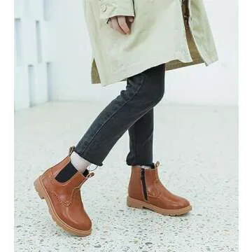 DADAWEN Boys Girls Waterproof Outdoor Side Zipper Comfort Chelsea Ankle Boots Combat Ankle Booties (Toddlers/Little Kids/Big Kids) Brown US Size 6 M Toddler