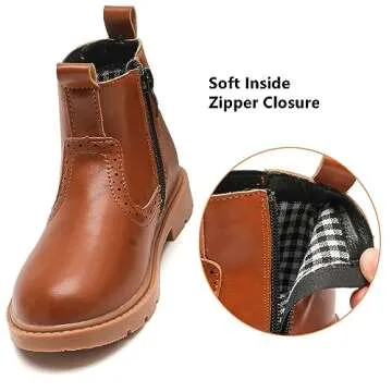 DADAWEN Boys Girls Waterproof Outdoor Side Zipper Comfort Chelsea Ankle Boots Combat Ankle Booties (Toddlers/Little Kids/Big Kids) Brown US Size 6 M Toddler