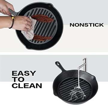 Kerilyn 10 Inch Pre-Seasoned Cast Iron Skillet With Ridges, Duty Professional Restaurant Chef Quality Cookware, Frying Skillet For Indoor & Outdoor Use, Grert For Stovetop, Fire Pit More (10 inch)