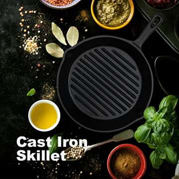 Kerilyn 10 Inch Pre-Seasoned Cast Iron Skillet With Ridges, Duty Professional Restaurant Chef Quality Cookware, Frying Skillet For Indoor & Outdoor Use, Grert For Stovetop, Fire Pit More (10 inch)