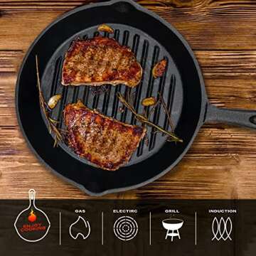 Kerilyn 10 Inch Pre-Seasoned Cast Iron Skillet With Ridges, Duty Professional Restaurant Chef Quality Cookware, Frying Skillet For Indoor & Outdoor Use, Grert For Stovetop, Fire Pit More (10 inch)