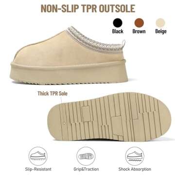 HOWILIM Women's Slippers Platform Mini Boots Short Ankle Boot Fur Fleece Lined House slippers Anti-Slip Boot For Outdoor (Beige, Adult, Women, 7, Numeric, US Footwear Size System, Medium)