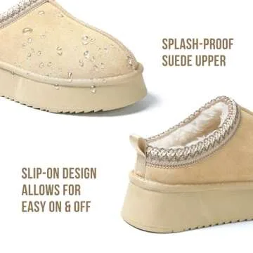 HOWILIM Women's Slippers Platform Mini Boots Short Ankle Boot Fur Fleece Lined House slippers Anti-Slip Boot For Outdoor (Beige, Adult, Women, 7, Numeric, US Footwear Size System, Medium)