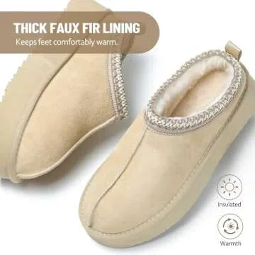 HOWILIM Women's Slippers Platform Mini Boots Short Ankle Boot Fur Fleece Lined House slippers Anti-Slip Boot For Outdoor (Beige, Adult, Women, 7, Numeric, US Footwear Size System, Medium)