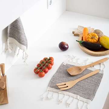 SMYRNA TURKISH COTTON Vintage Series Kitchen Dish Towels Pack of 4, Machine Washable Wash Cloths, Ultra Soft, Absorbent, Prewashed and Quick Dry Turkish Dish Towels, 12x12 Inch (Beige)