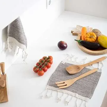 SMYRNA TURKISH COTTON Vintage Series Kitchen Dish Towels Pack of 4, Machine Washable Wash Cloths, Ultra Soft, Absorbent, Prewashed and Quick Dry Turkish Dish Towels, 12x12 Inch (Beige)