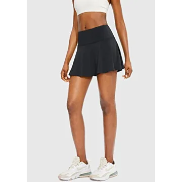 SANTINY Pleated Tennis Skirt for Women with 4 Pockets Women's High Waisted Athletic Golf Skorts Skirts for Running Casual (Black_XL)