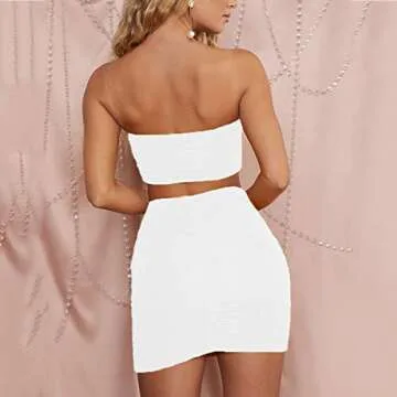 ARCSSAI Women's Sexy Bodycon Sleeveless Ruched Cutout Mini 2-Piece Club Dress (White, M)