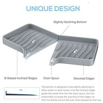 Kitchen Sink Tray,Self Draining Kitchen Soap Tray Soap Holder Silicone Sponge Holder for Kitchen Sink,Kitchen Bathroom Sink Caddy Sink Organizer for Sponge,Soap Dispenser,Dish Scrubber,Palm Brush