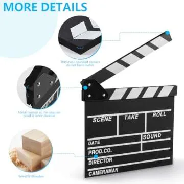 KISEER 12"x11" Movie Film Clap Board Wooden Movie Clapboard Film Clapper Board, Black & White