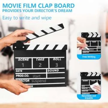 KISEER 12"x11" Movie Film Clap Board Wooden Movie Clapboard Film Clapper Board, Black & White