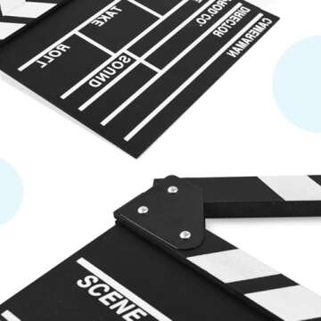 KISEER 12"x11" Movie Film Clap Board Wooden Movie Clapboard Film Clapper Board, Black & White
