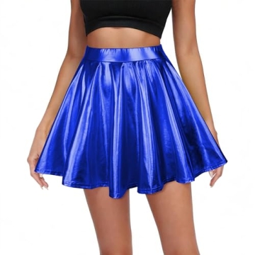Metallic Women's High Waisted Skater Skirt for Parties