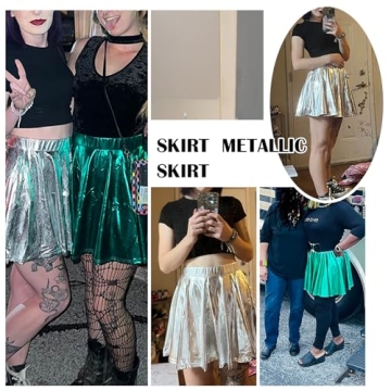 Metallic Women's High Waisted Skater Skirt for Parties