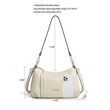 DORIS&JACKY Leather Shoulder Handbags For Women Medium Designer Crossbody Purse And Bags With Two Detachable Straps (5-Off White)
