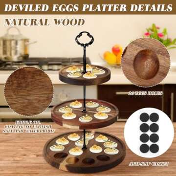 Newtay 3 Tier Wooden Deviled Egg Platter with 26 Holes