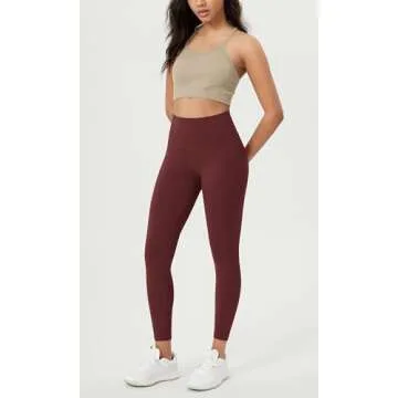 ODODOS ODCLOUD Buttery Soft Lounge Yoga Leggings for Women 7/8 Length 25" High Waist Yoga Pants, Burgundy, Small