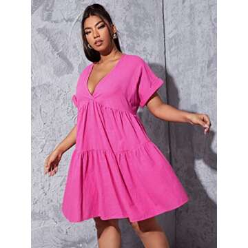 Floerns Women's Plus Size Summer Short Sleeve Ruffle Swing Babydoll Dress