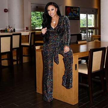 LightlyKiss Women's Sequin Jumpsuit - Sparkling Elegance for Events
