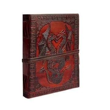 HG-LTHR 18 cm double dragon Leather Blank Notebook grimoire leather journal book of shadows spell book leather diary journal notebook sketchbook gift for artists