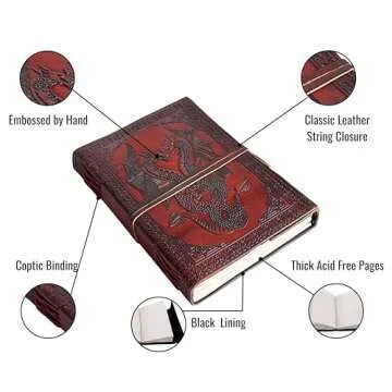 HG-LTHR 18 cm double dragon Leather Blank Notebook grimoire leather journal book of shadows spell book leather diary journal notebook sketchbook gift for artists