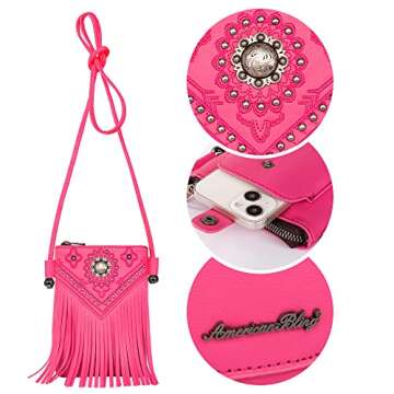 Montana West Crossbody Purse for Women Trendy Fringe Pink Purses Western Cell Phone Crossbody Small Phone Purse Leather Womens Purses and Handbags Girls PH02-209HPK