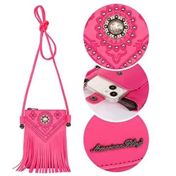 Montana West Crossbody Purse for Women Trendy Fringe Pink Purses Western Cell Phone Crossbody Small Phone Purse Leather Womens Purses and Handbags Girls PH02-209HPK