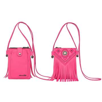 Montana West Crossbody Purse for Women Trendy Fringe Pink Purses Western Cell Phone Crossbody Small Phone Purse Leather Womens Purses and Handbags Girls PH02-209HPK